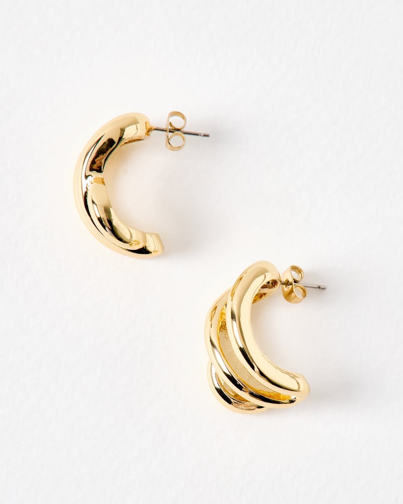 Belvia Curved Loop Gold Tone Hoop Earrings