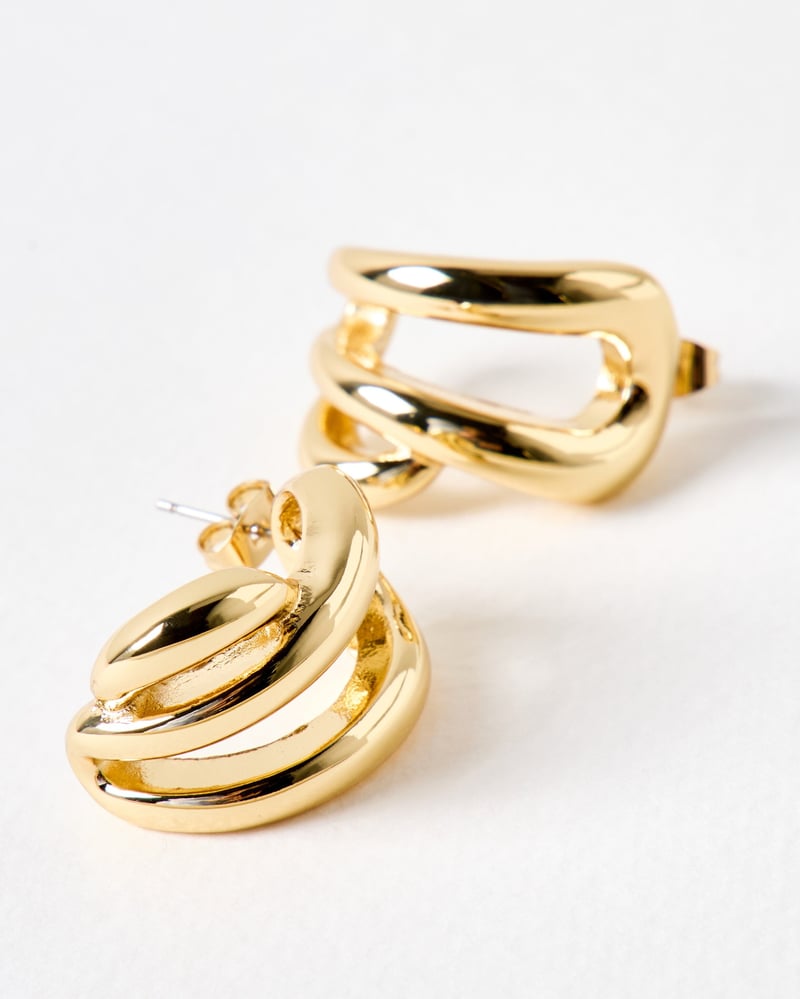 Belvia Curved Loop Gold Tone Hoop Earrings