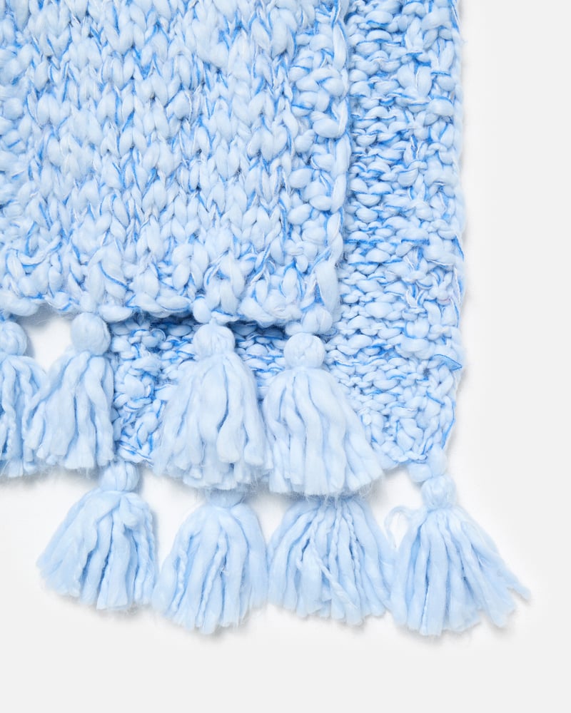Light Blue Chunky Knitted Tassel Scarf