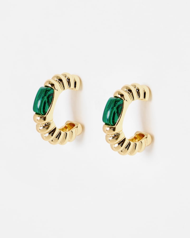 Breana Green Stone Chunky Twisted Hoop Earrings