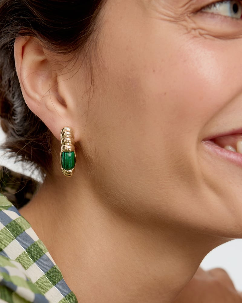Breana Green Stone Chunky Twisted Hoop Earrings
