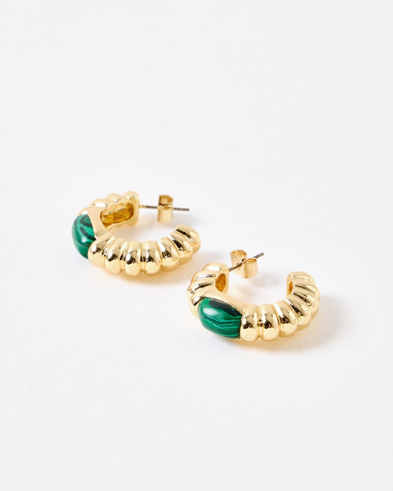 Breana Green Stone Chunky Twisted Hoop Earrings