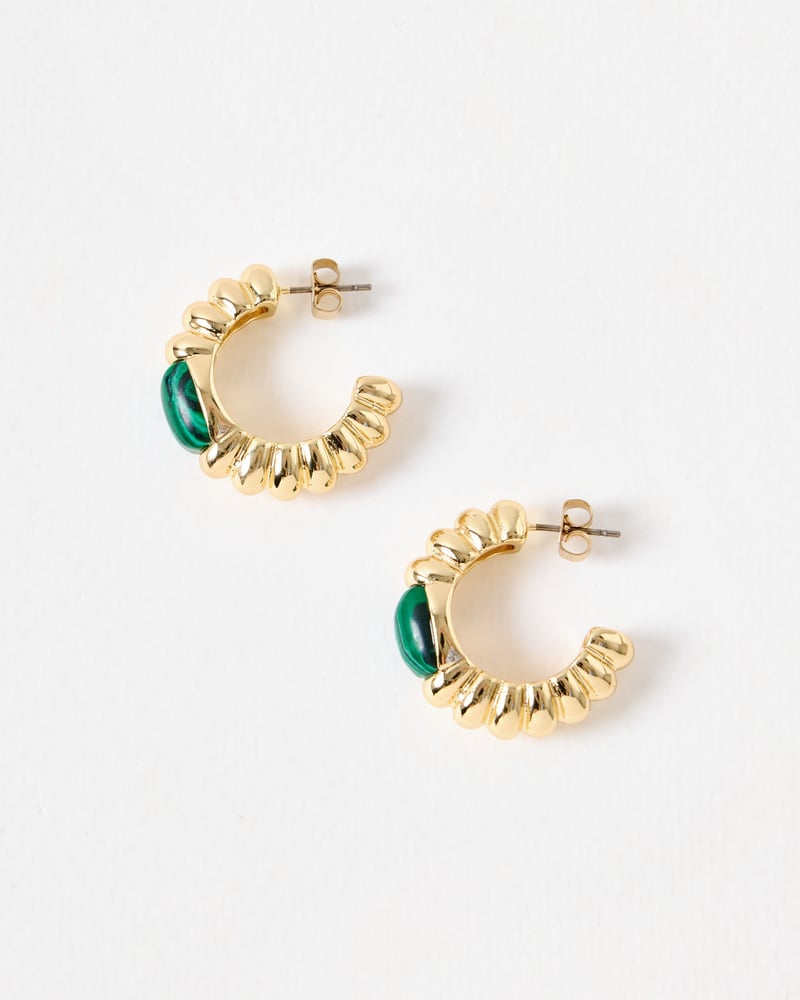 Breana Green Stone Chunky Twisted Hoop Earrings