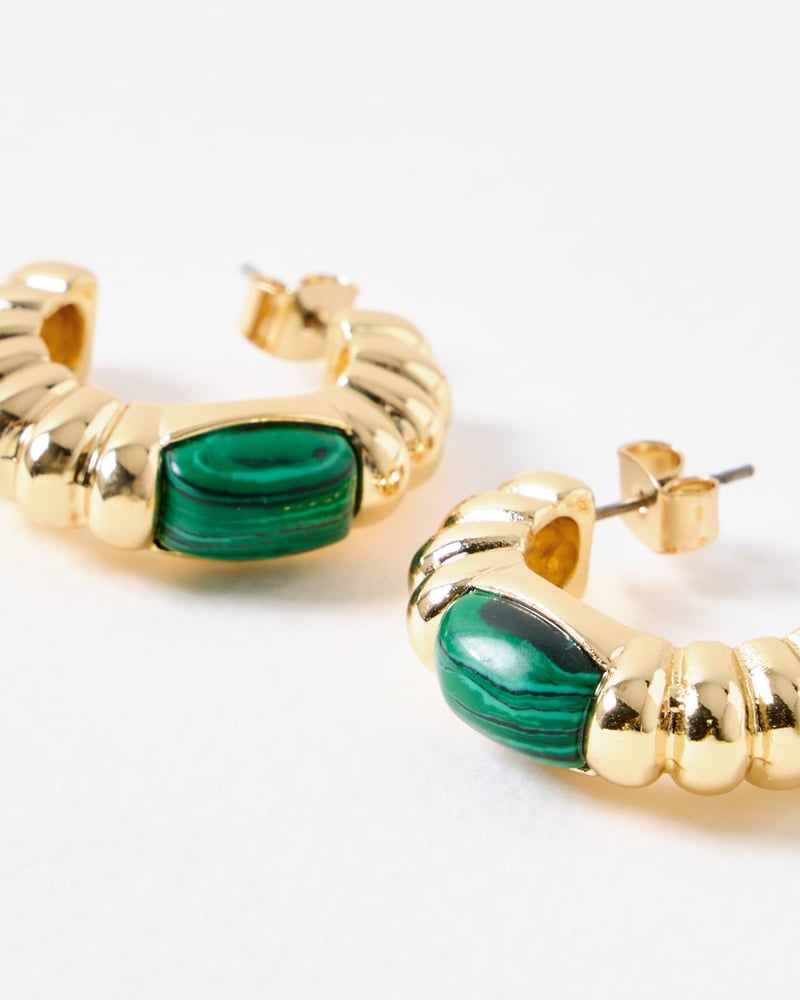 Breana Green Stone Chunky Twisted Hoop Earrings