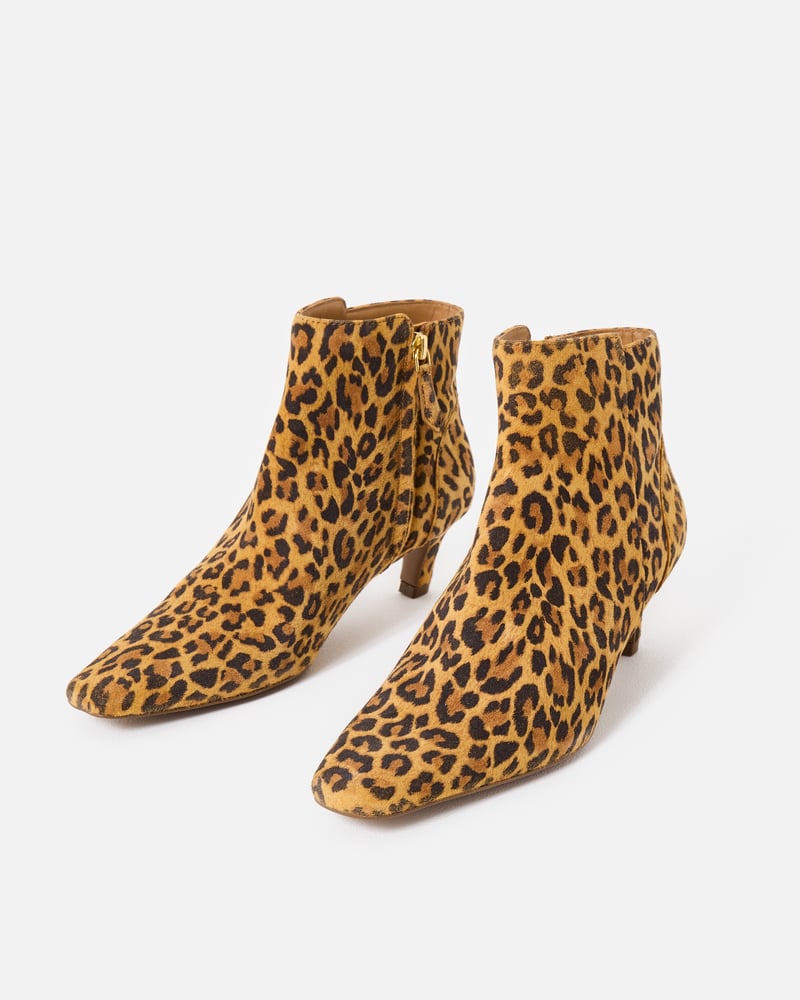 Leopard Print Suede Square Toe Heeled Ankle Boots