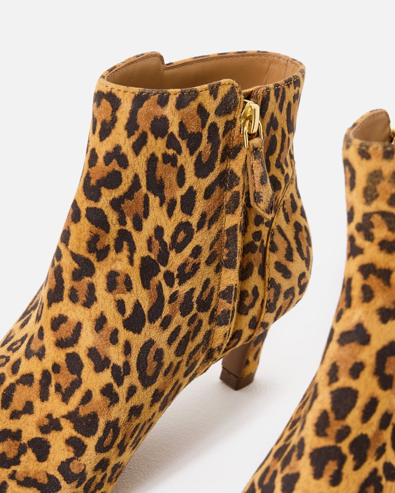 Leopard Print Suede Square Toe Heeled Ankle Boots