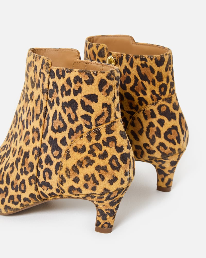 Leopard Print Suede Square Toe Heeled Ankle Boots