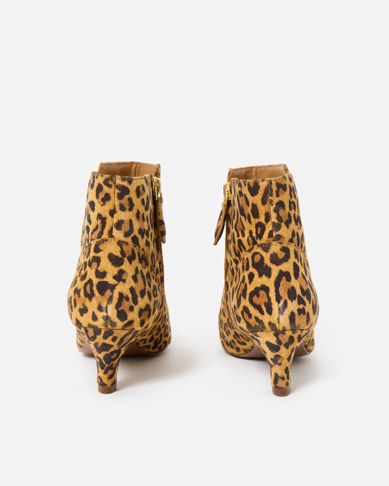 Leopard Print Suede Square Toe Heeled Ankle Boots