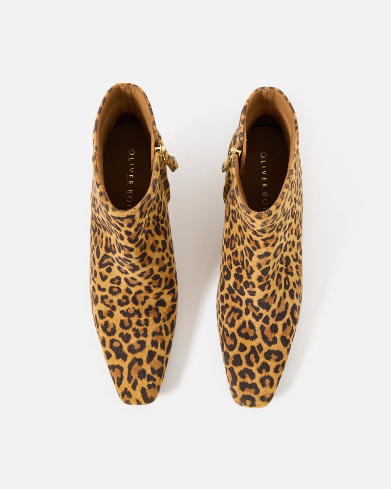 Leopard Print Suede Square Toe Heeled Ankle Boots
