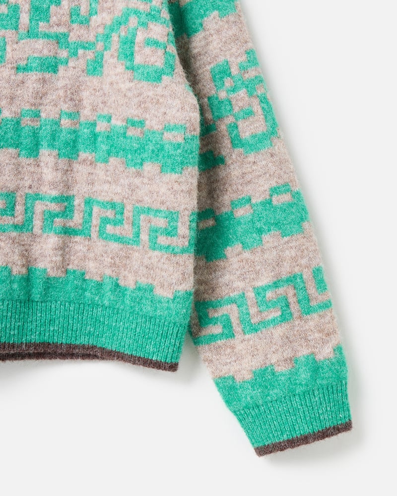 Jade Green & Grey Geometric Collared Button Up Cardigan