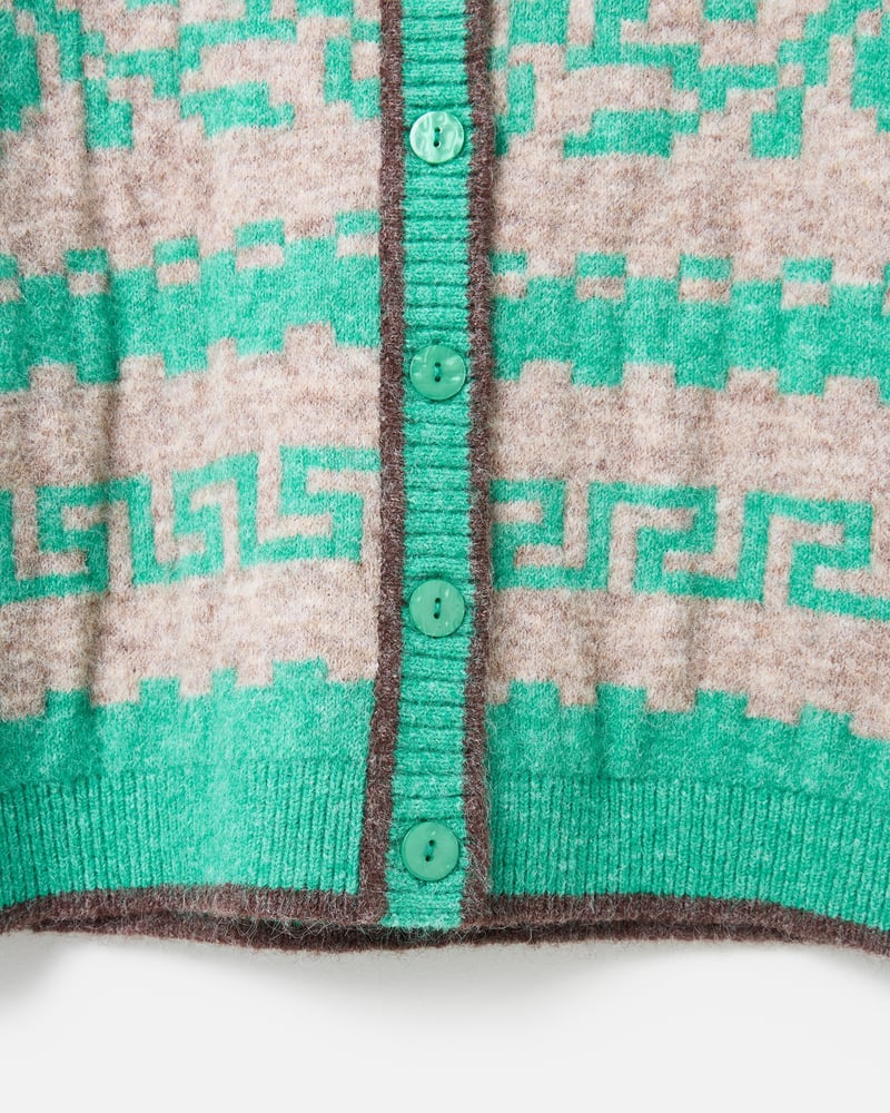 Jade Green & Grey Geometric Collared Button Up Cardigan