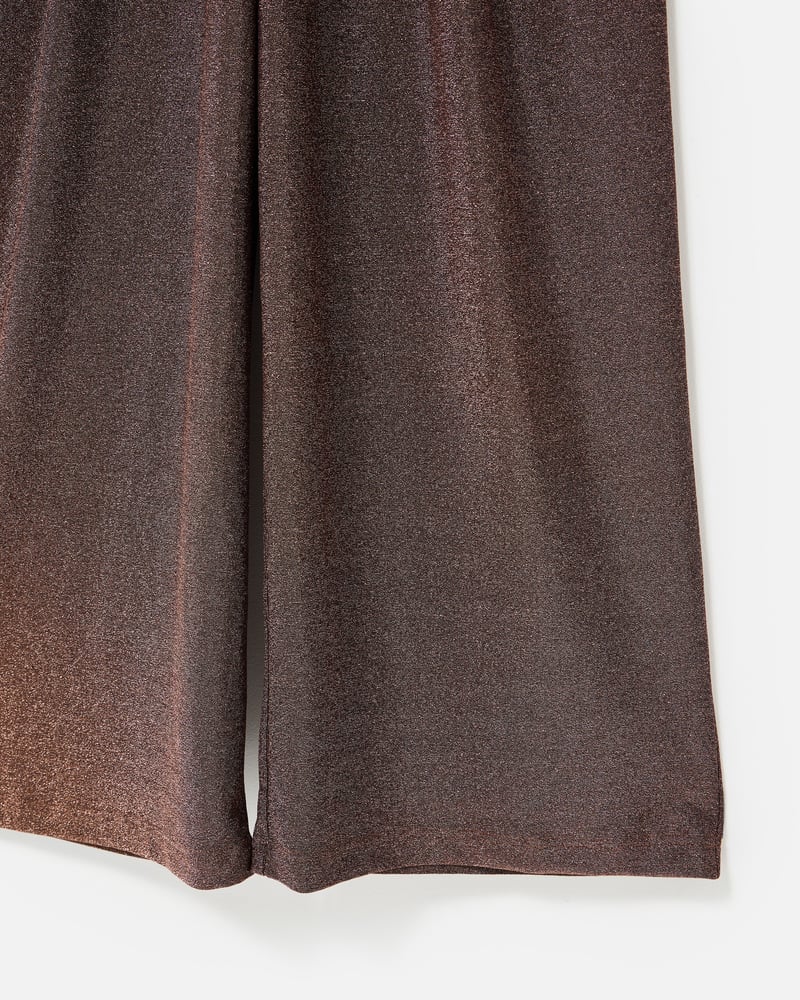 Brown Shimmer V-Neck Short Sleeve Jumpsuit