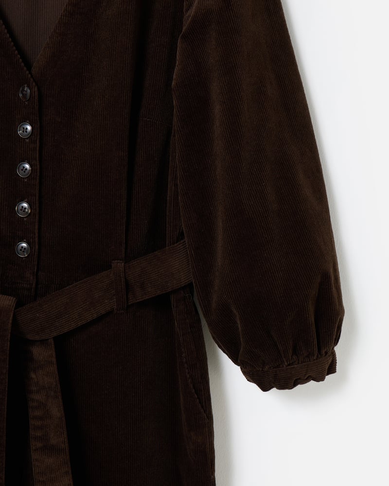 Chocolate Brown Corduroy V-Neck Tie Waist Jumpsuit