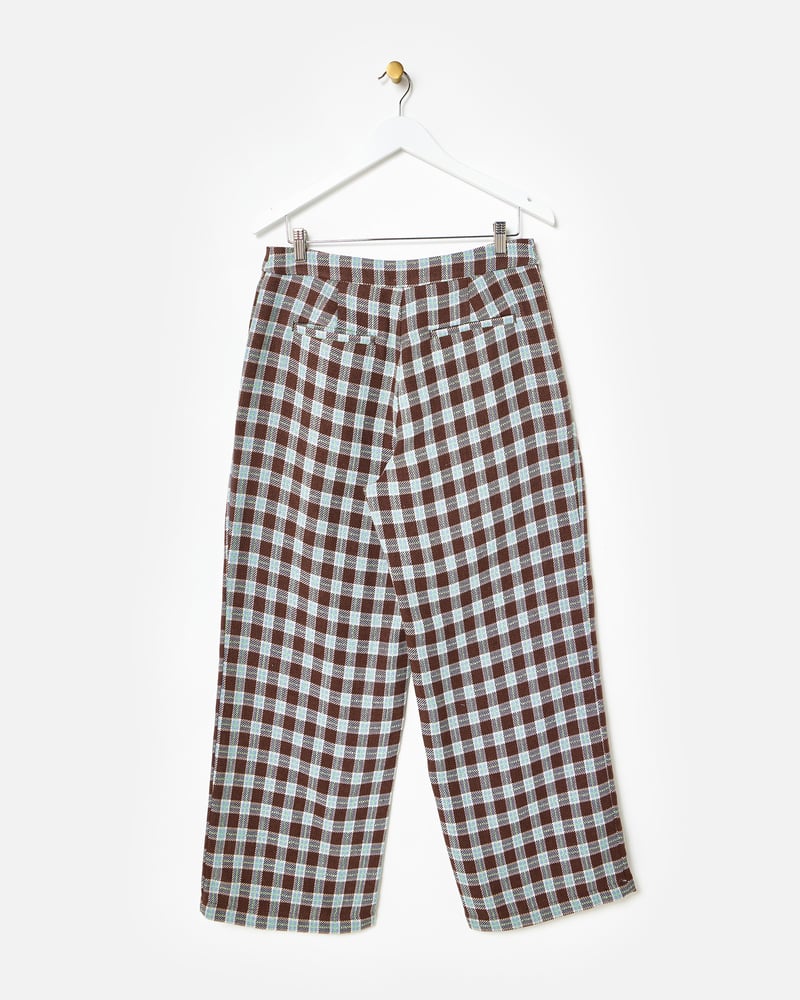 Chocolate Brown & Blue Checked Wide Leg Trousers