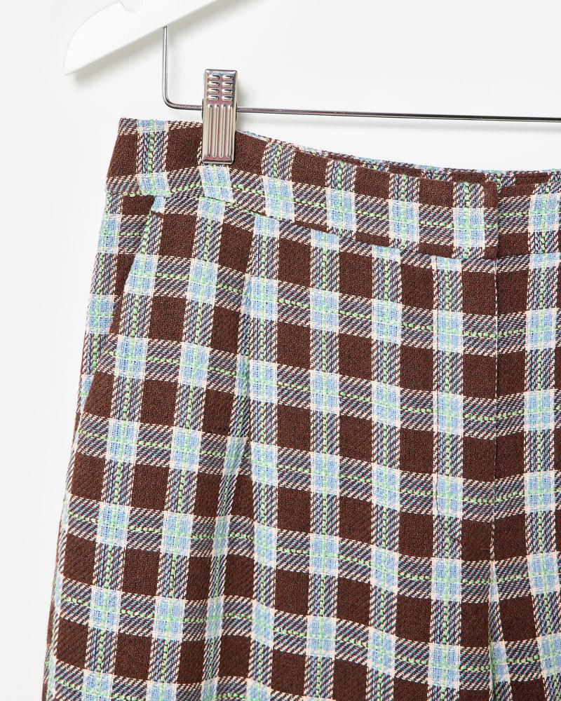 Chocolate Brown & Blue Checked Wide Leg Trousers