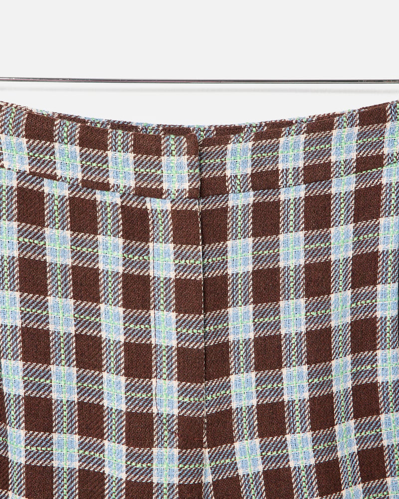 Chocolate Brown & Blue Checked Wide Leg Trousers
