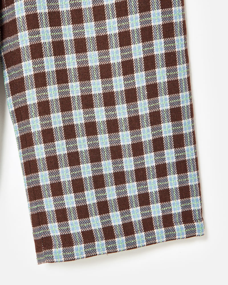 Chocolate Brown & Blue Checked Wide Leg Trousers