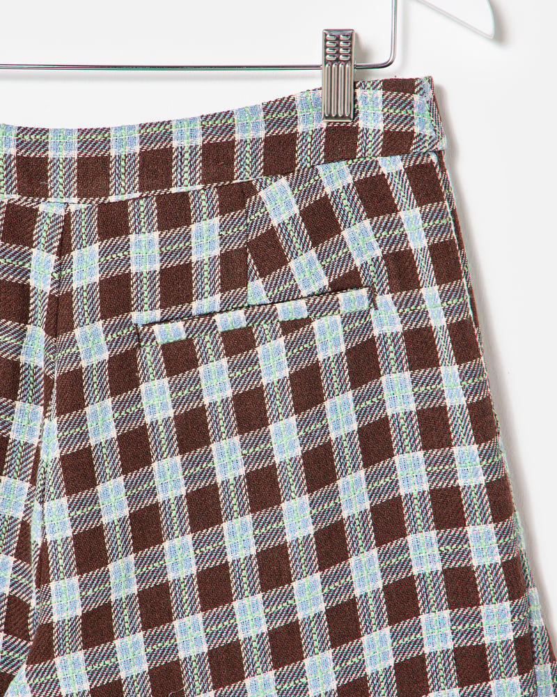 Chocolate Brown & Blue Checked Wide Leg Trousers