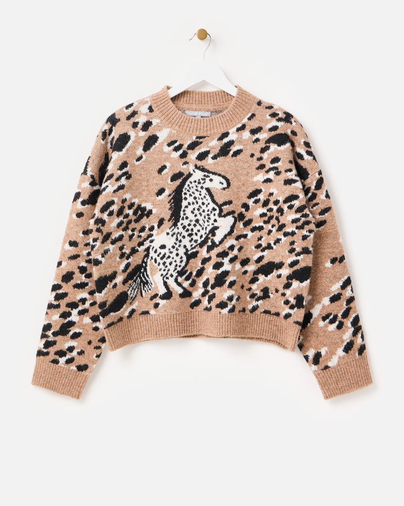 Brown Horse Crew Neck Knitted Jumper