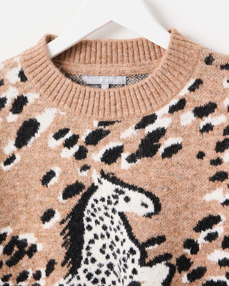Brown Horse Crew Neck Knitted Jumper
