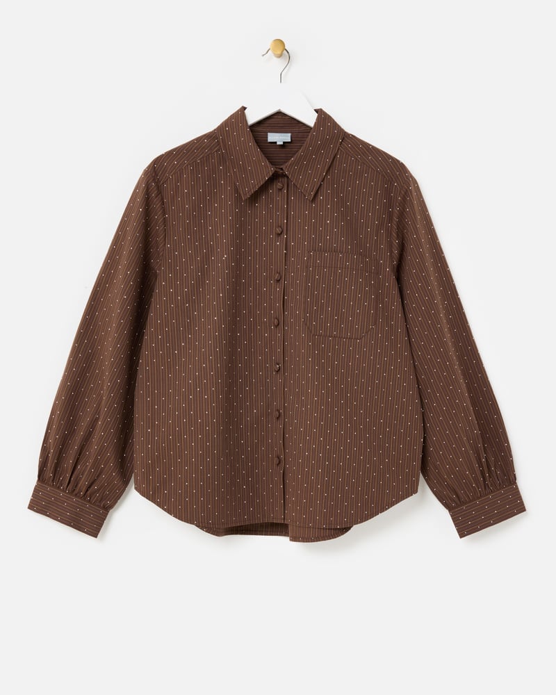 Chocolate Brown Striped Hot Fix Sparkle Shirt