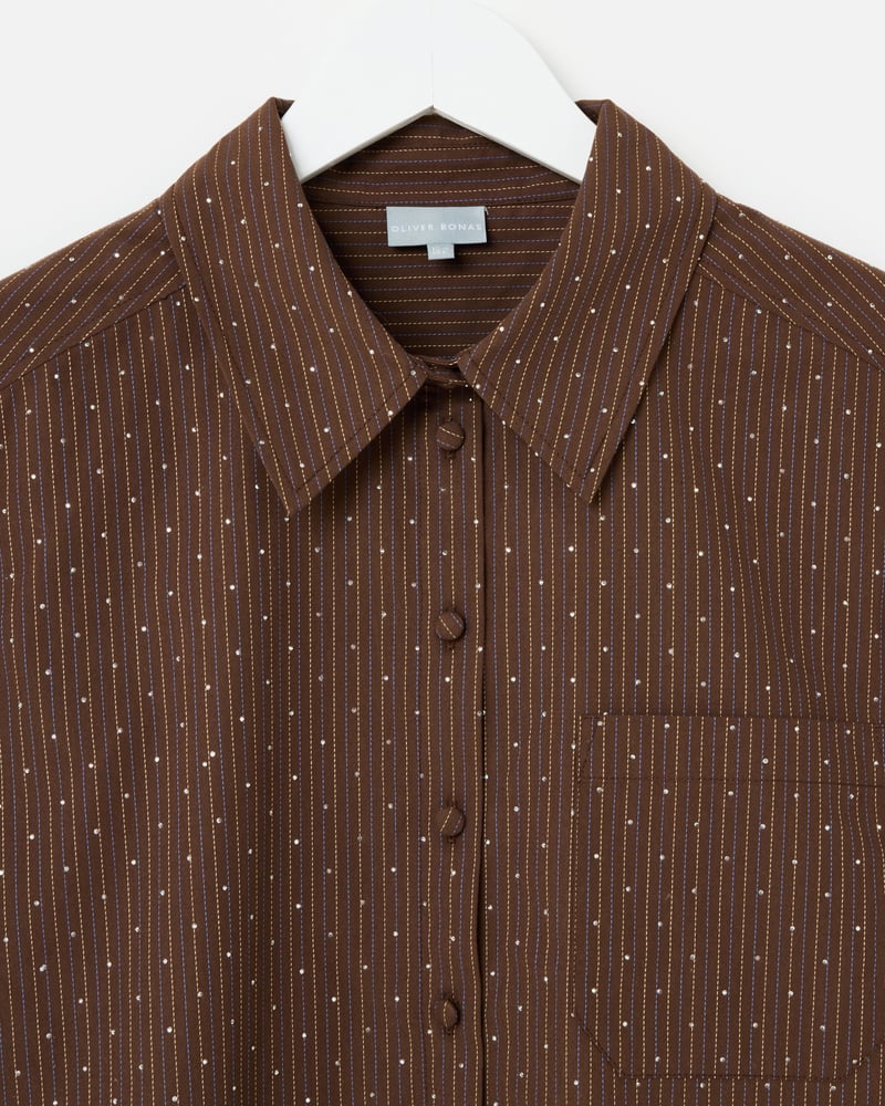 Chocolate Brown Striped Hot Fix Sparkle Shirt