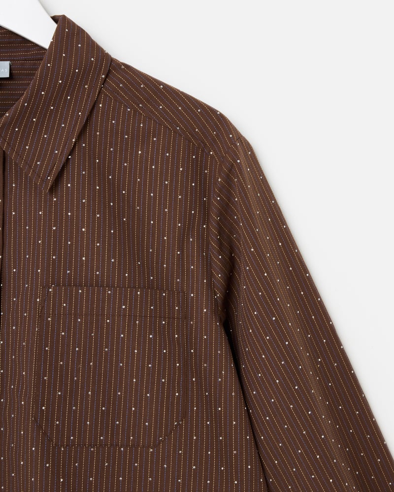 Chocolate Brown Striped Hot Fix Sparkle Shirt