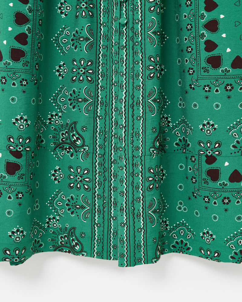 Green Paisley Bandana Print V-Neck Midi Dress