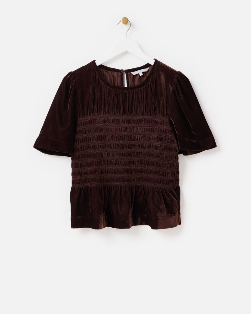 Chocolate Brown Velvet Shirred Bodice T-Shirt