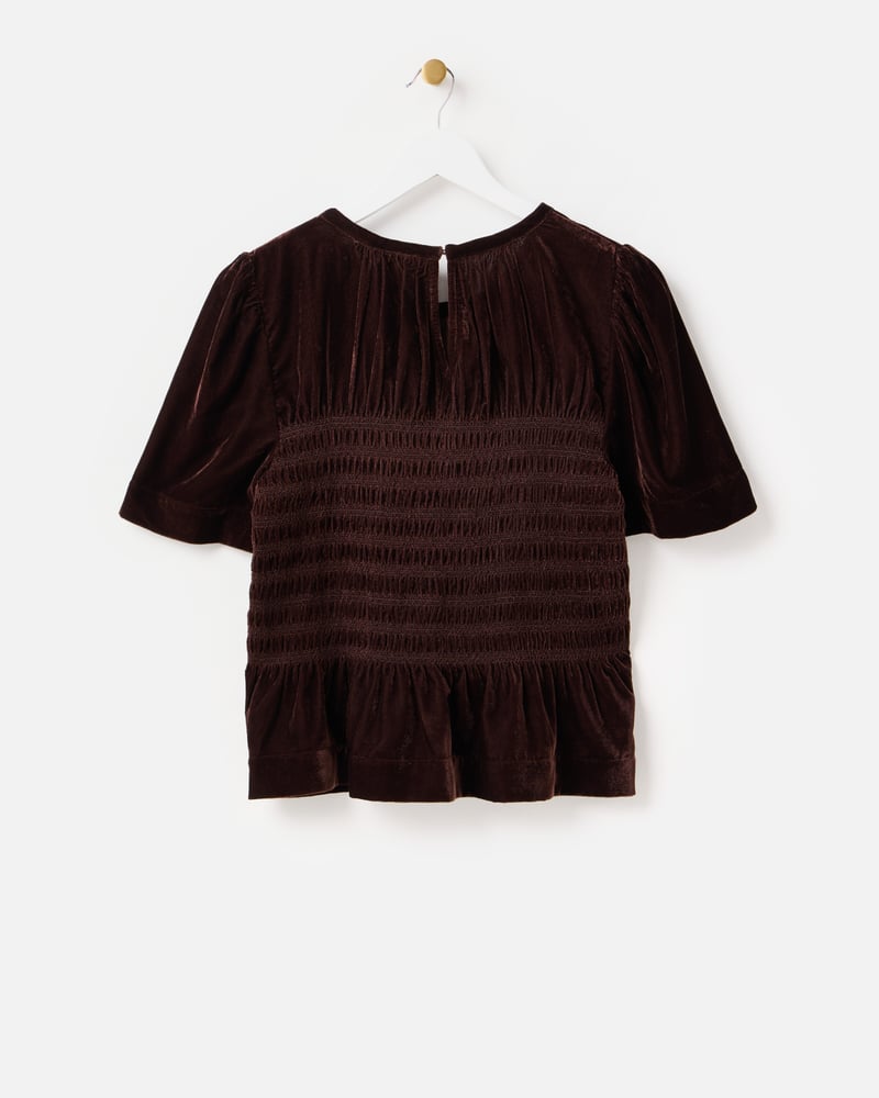 Chocolate Brown Velvet Shirred Bodice T-Shirt
