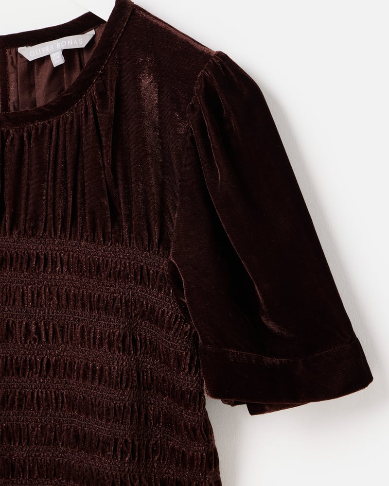 Chocolate Brown Velvet Shirred Bodice T-Shirt