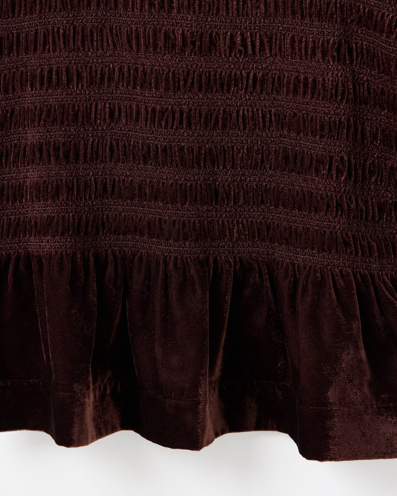 Chocolate Brown Velvet Shirred Bodice T-Shirt