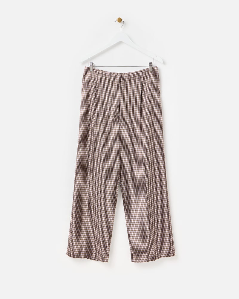 Brown & Pink Checked Wide Leg Trousers