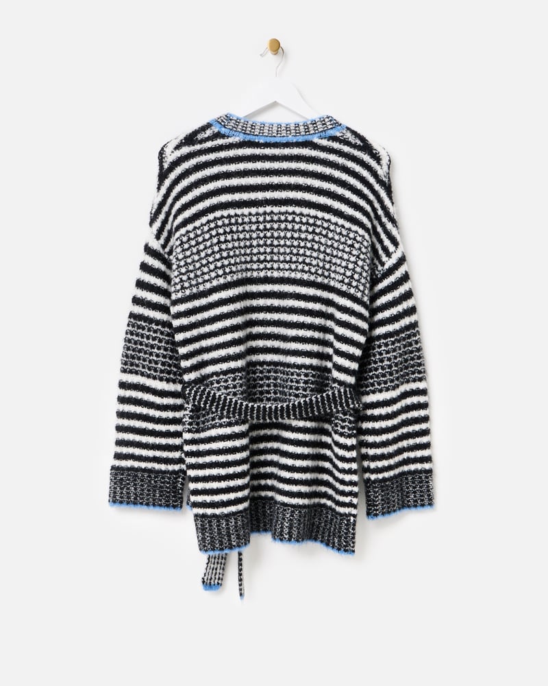 Monochrome Striped Tie Waist Knitted Cardigan
