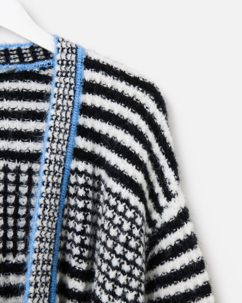 Monochrome Striped Tie Waist Knitted Cardigan
