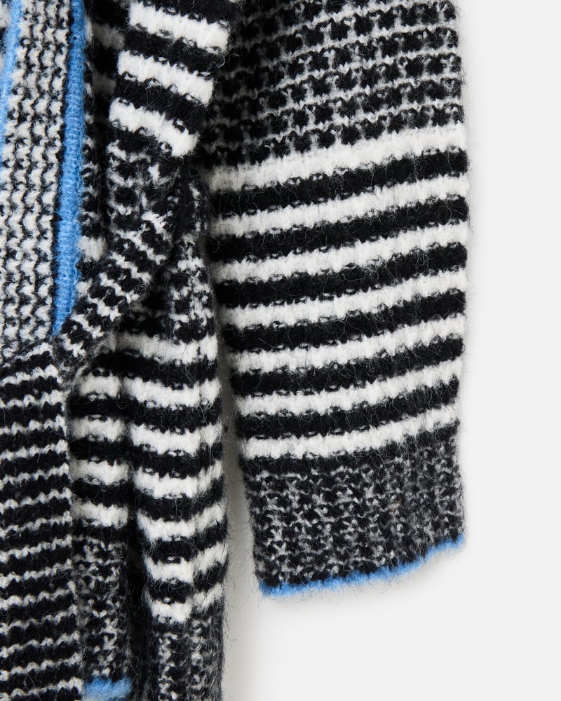 Monochrome Striped Tie Waist Knitted Cardigan