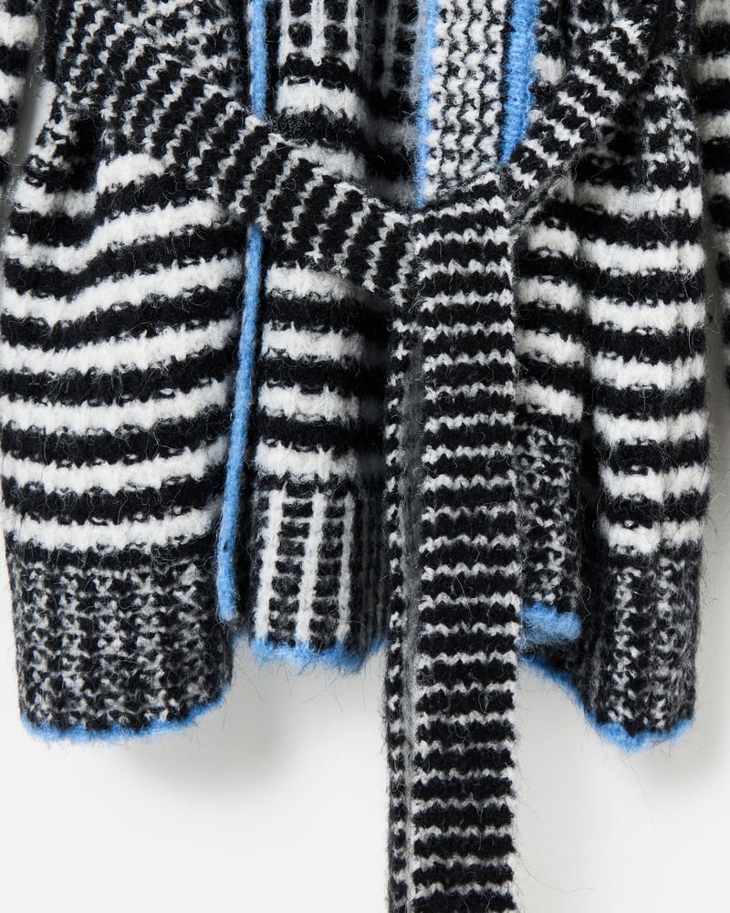 Monochrome Striped Tie Waist Knitted Cardigan