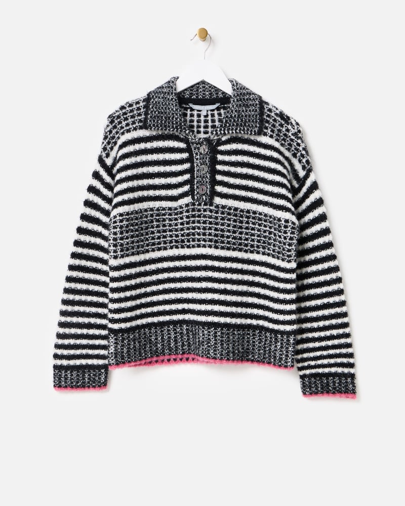 Monochrome Striped Collared Knitted Jumper