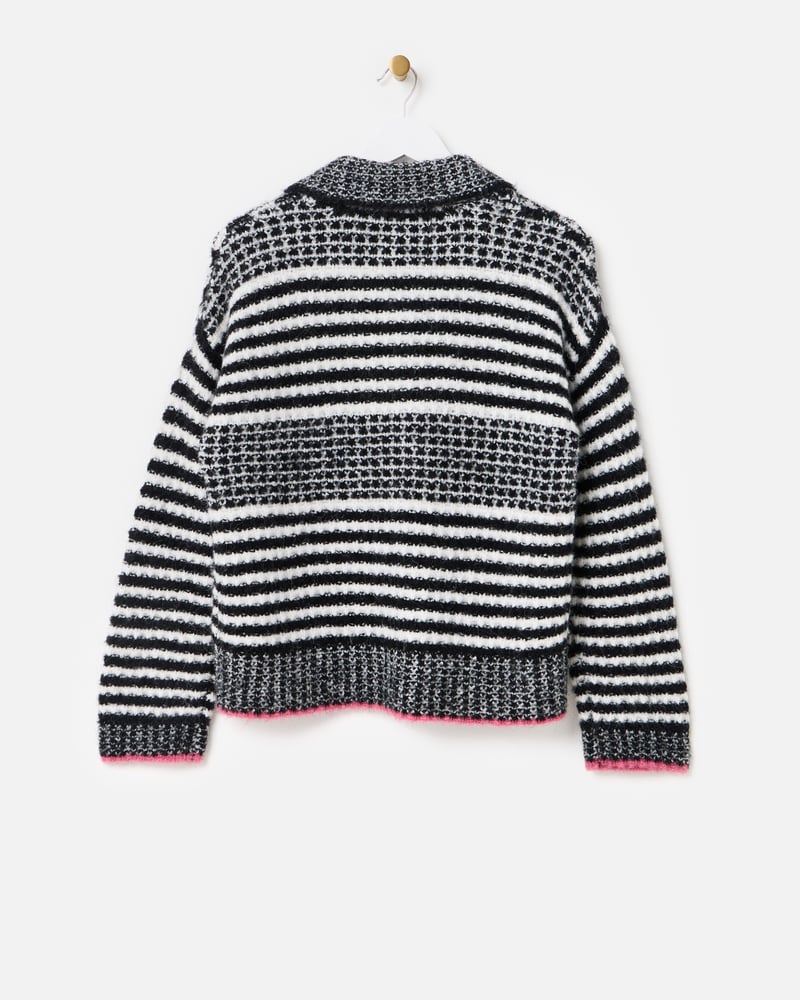 Monochrome Striped Collared Knitted Jumper