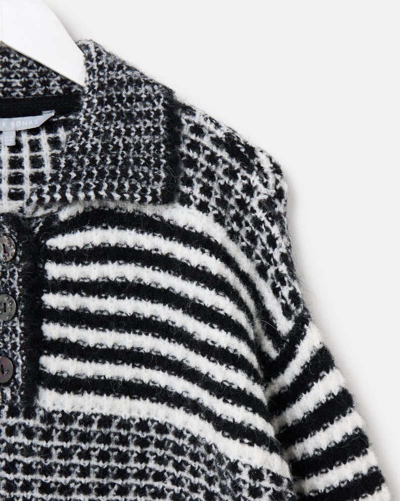 Monochrome Striped Collared Knitted Jumper