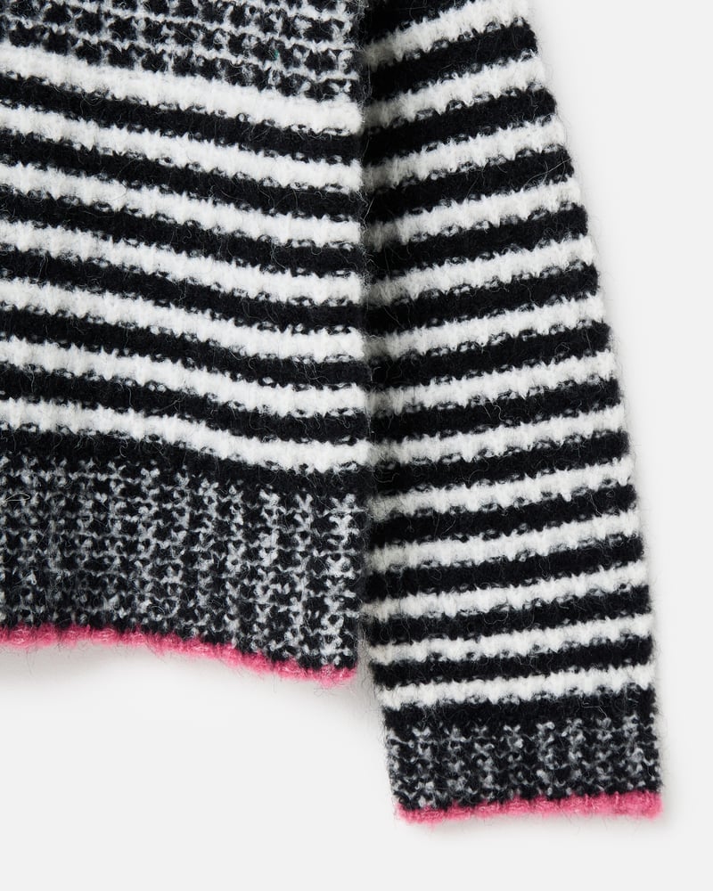 Monochrome Striped Collared Knitted Jumper