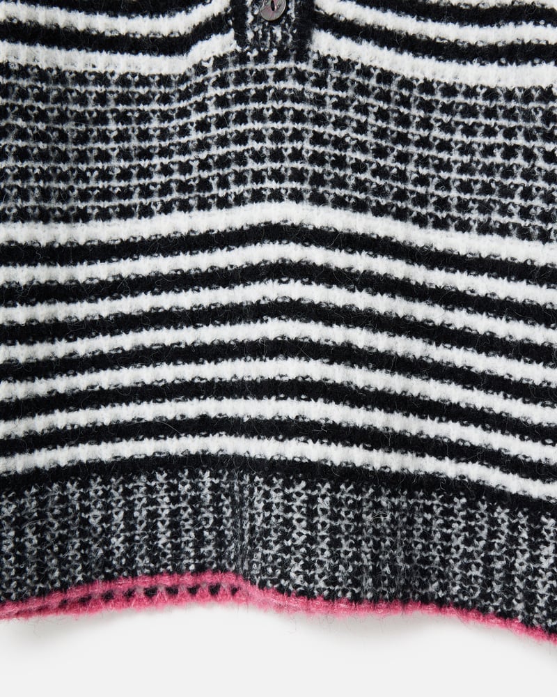 Monochrome Striped Collared Knitted Jumper