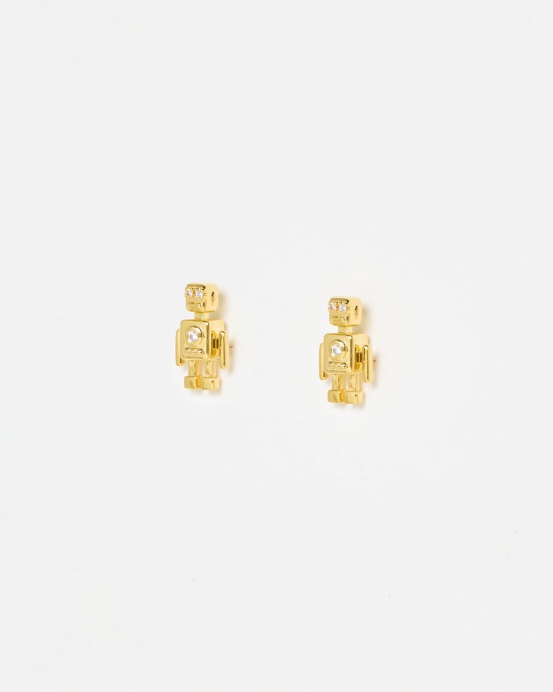 Ava Robot Gold Plated Stud Earrings