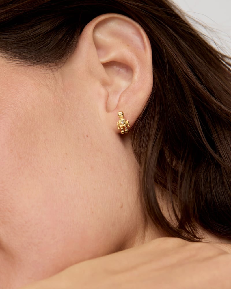 Ava Robot Gold Plated Stud Earrings