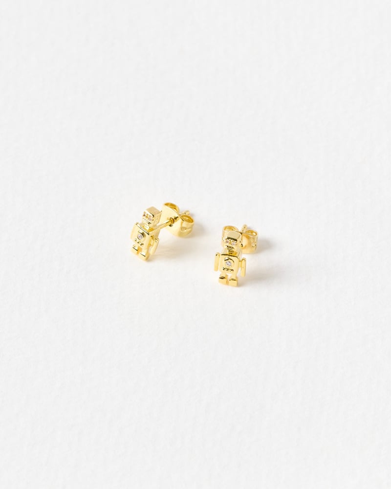 Ava Robot Gold Plated Stud Earrings