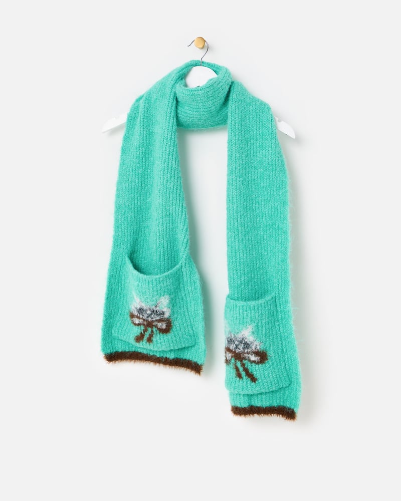 Fluffy Jade Green Cat Pocket Knitted Scarf