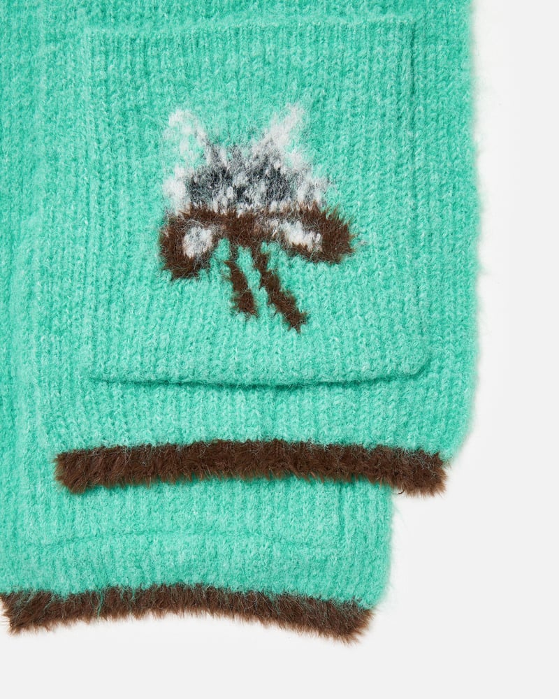 Fluffy Jade Green Cat Pocket Knitted Scarf