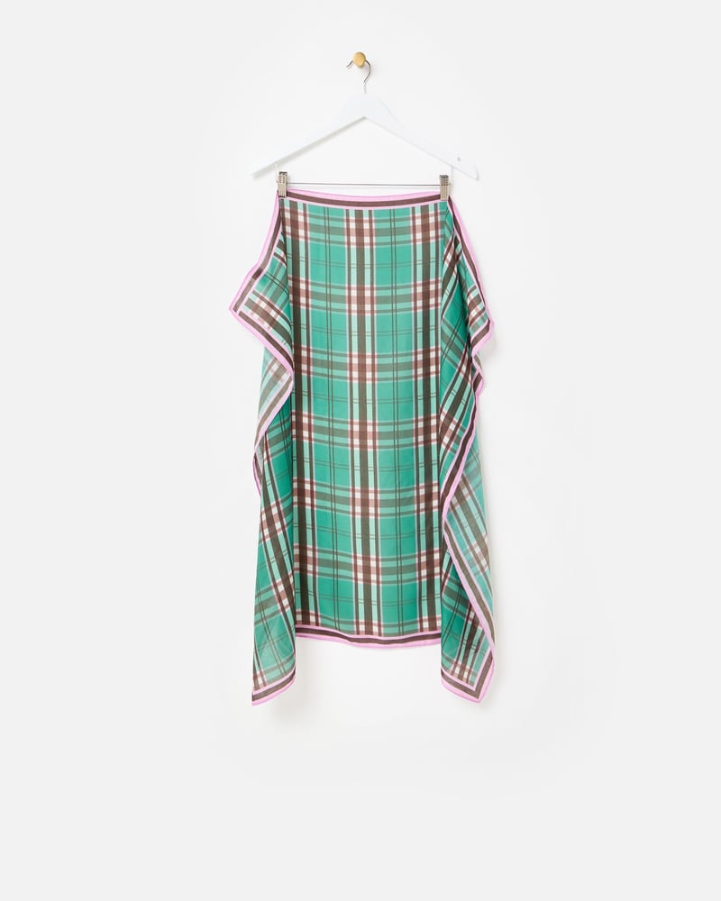 Green & Brown Checked Large Square Scarf