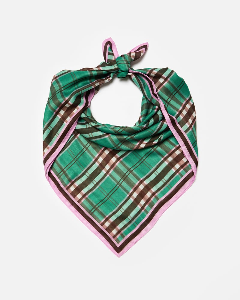 Green & Brown Checked Large Square Scarf