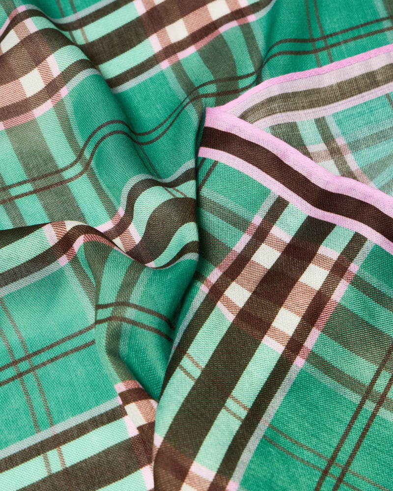 Green & Brown Checked Large Square Scarf